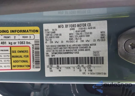 2021 Ford Bronco Sport Outer Banks from USA, damaged, VIN 3FMCR9C68MRB21352